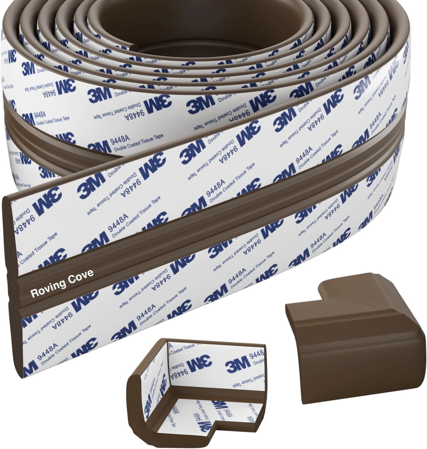 Roving Cove PreFit (Broad) Fireplace Edge Corner Protector (Extra Wide 9ft Edge 2 Corners), Baby Proofing Bumper Guards, Coffee Brown, Pre-Taped, for Straight Surfaces - New & Improved