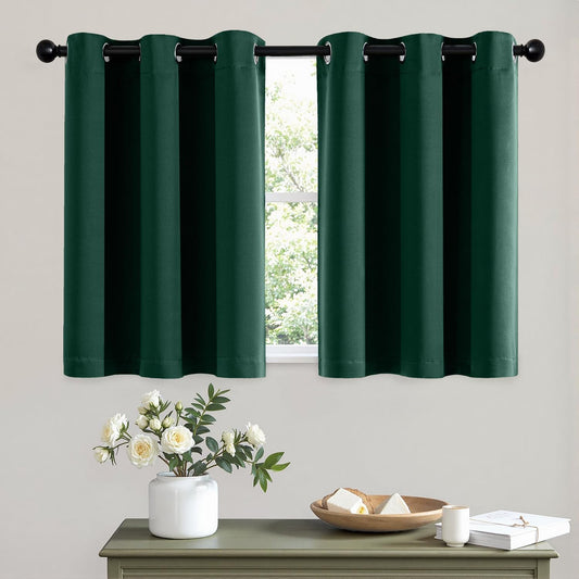 MIULEE Short Curtains for Windows - Christmas Hunter Green Blackout Half Window Curtains Thermal Insulated Drapes for Kitchen Bedroom Bathroom Grommet Top Small Basement Tiers W40 x L36 Inch 2 Panels