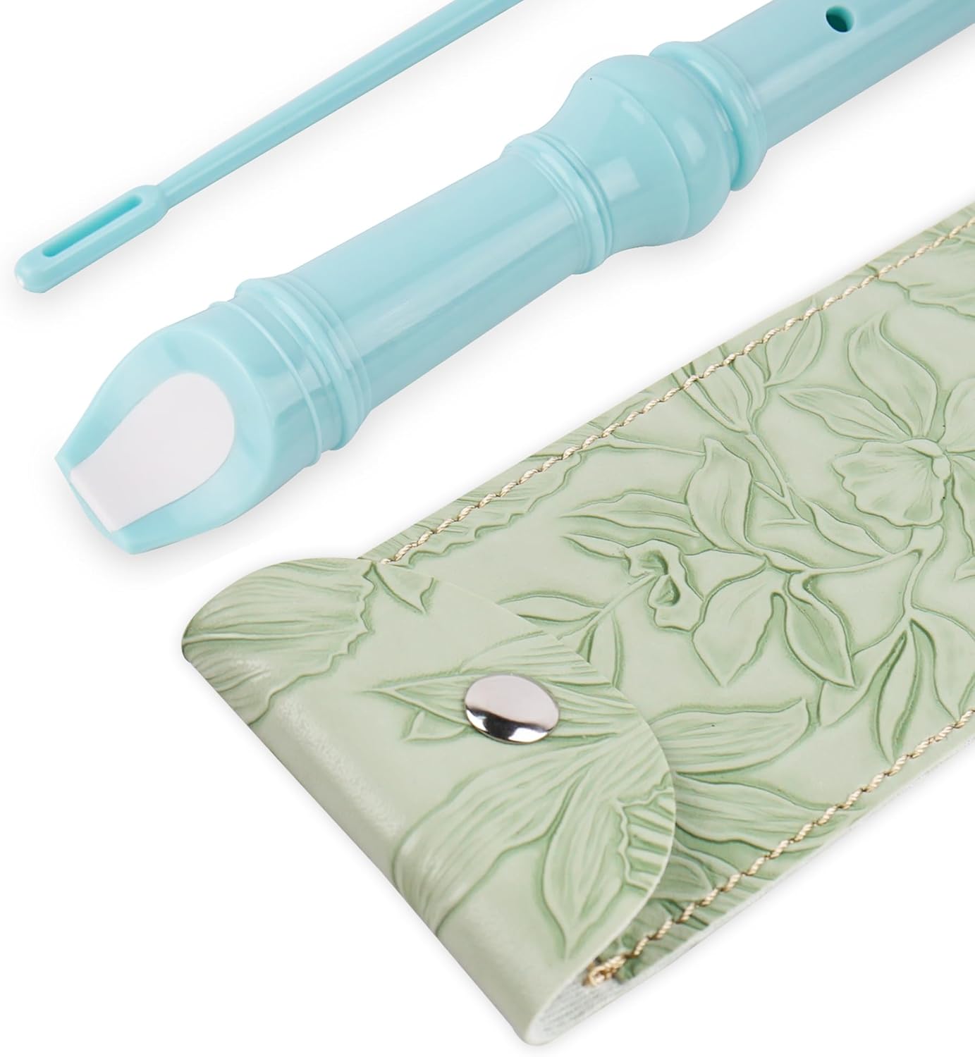 Recorder Instrument for Beginner Kids Adults,8-Hole Soprano Descant Recorder Music Flute with with Cleaning Rod & Leather Case For School Student Home Entertainment(2-Carved Light Green)