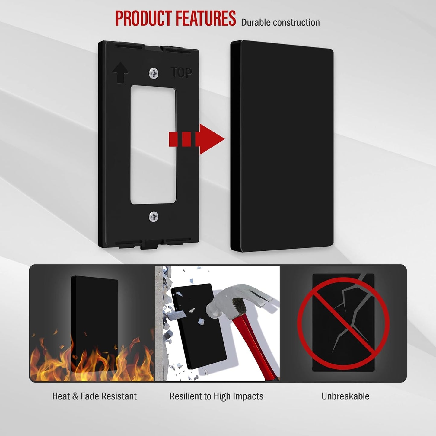 ENERLITES Screwless Blank Wall Plate, Child Safe Blank Device Outlet Cover, Standard Size, 1-Gang 4.68" x 2.93", Polycarbonate Thermoplastic, UL Listed, SI8801-BK, Glossy, Black