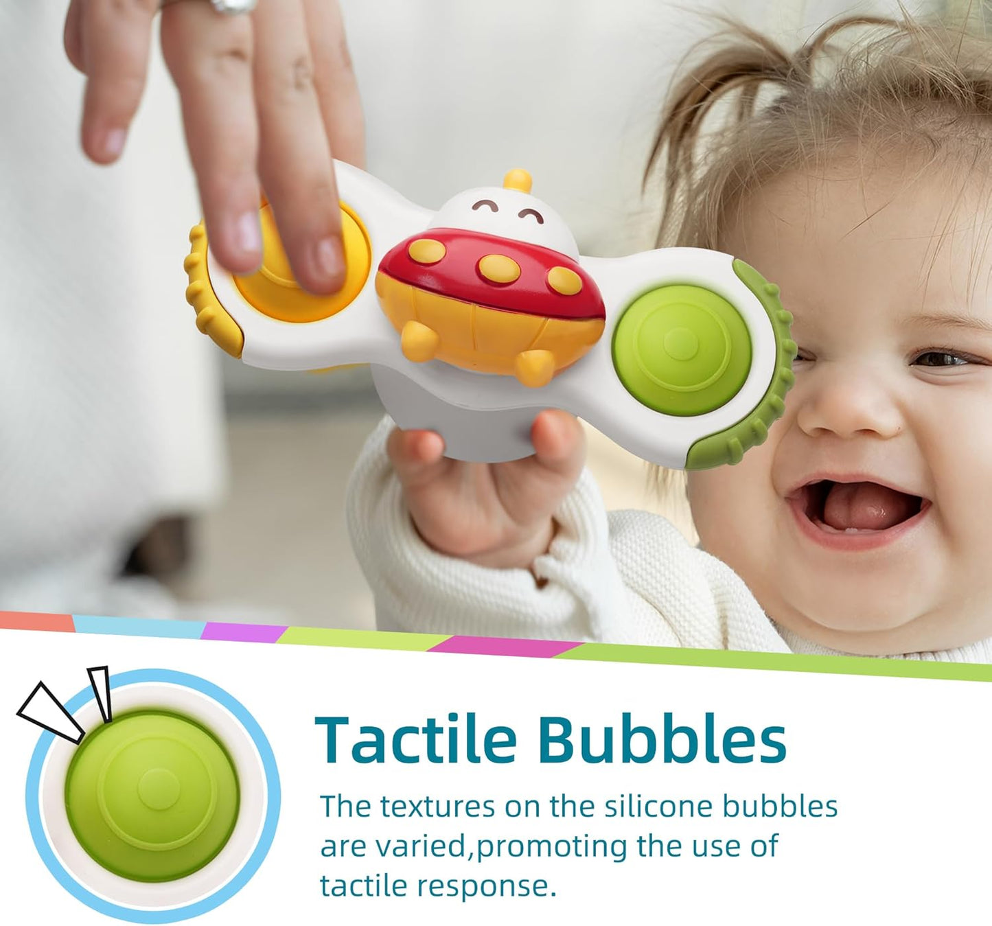 LiKee Strong Suction Cup Fidget Rotating Sensory Bath Toys for Baby 12 18 Months Airplane Car Travel Table & Window Toys for 1 2 Years Old Toddler Boys and Girls (Space-1)