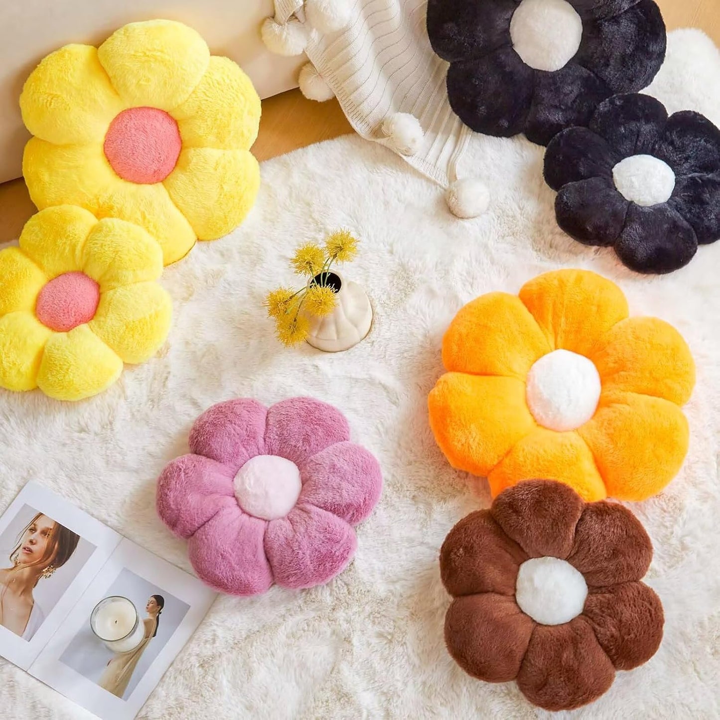 Dusty Blue Flower Pillow, 17.7" Flower Shaped Plush Decorative Throw Pillow for Bed