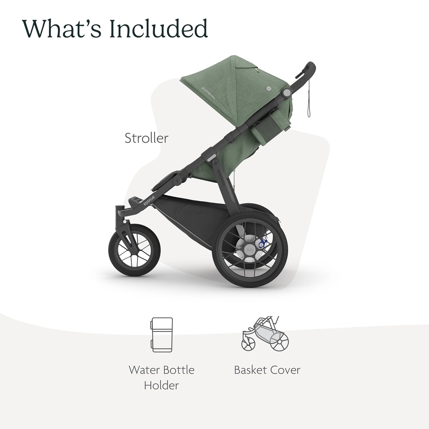 UPPAbaby Ridge Jogging Stroller/Durable Performance Jogger with Never-Flat Tires/Built for Walking, Running, Hiking/Water Bottle Holder & Basket Cover Included/Gwen (Green Mélange/Carbon Frame)