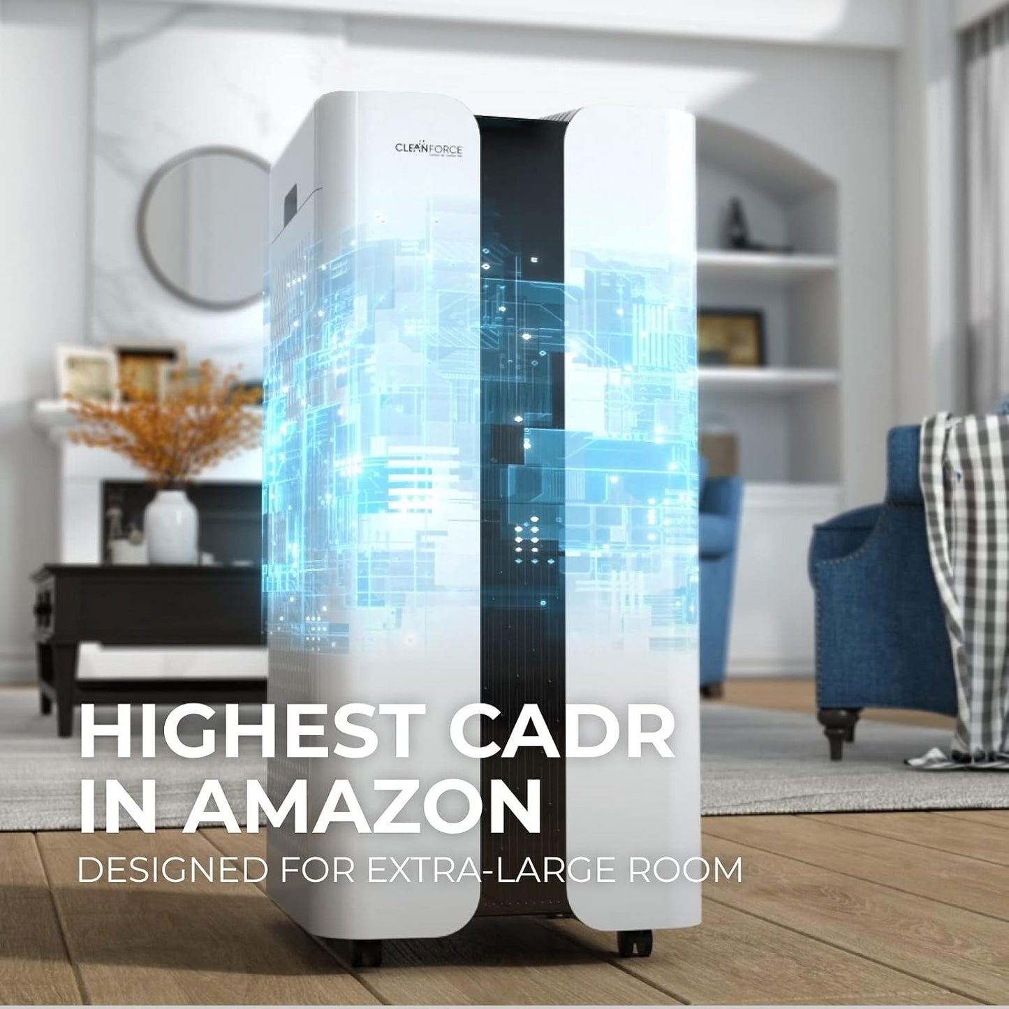 CleanForce MEGA1000 Extra large Air Purifier for home large room, covers 3000 sqft, H13 True HEPA Filter, Filters 99.97% dust, smoke, odor, pollen, VOCs, Commercial Air Cleaner for office, classroom