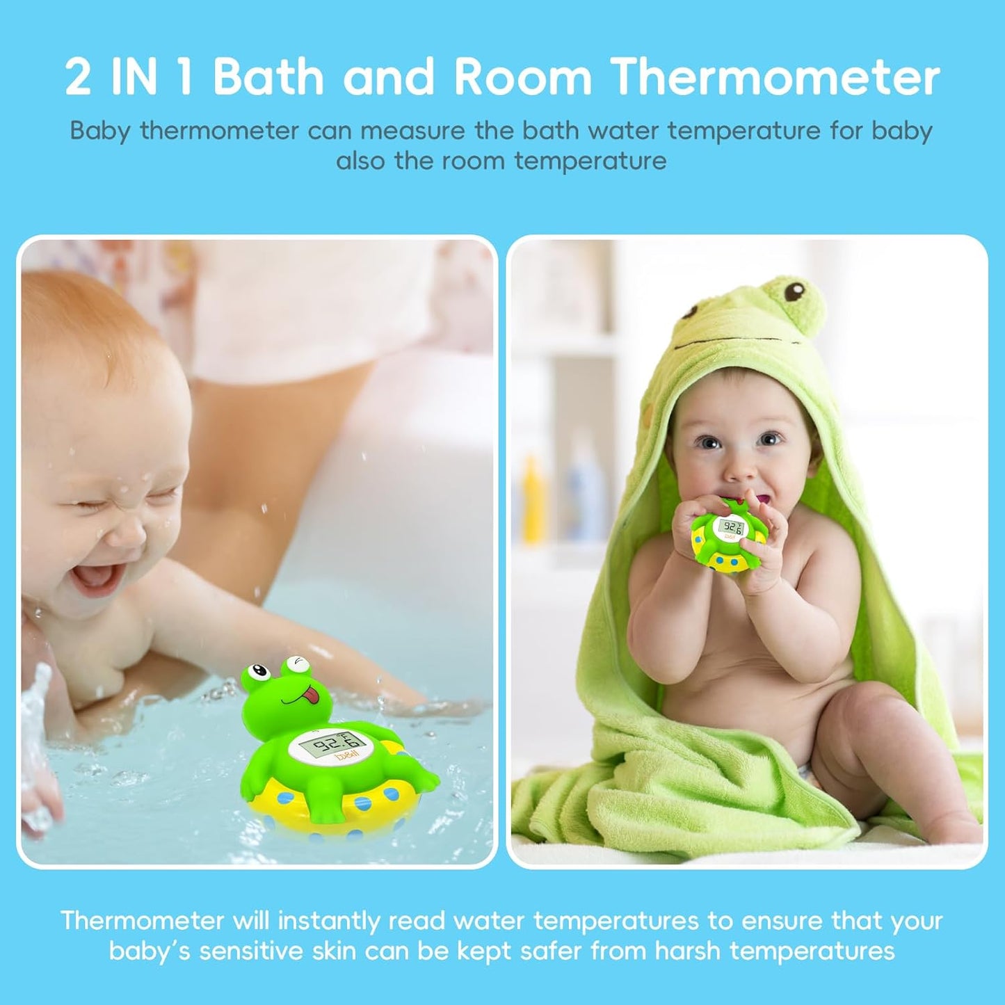 b&h Baby Bath Thermometer Frog - Easy to Read Display | BPA-Free| Fahrenheit or Celsius | Digital Water Temperature Thermometer for Newborns & Infants, Safe Floating Bath Toy