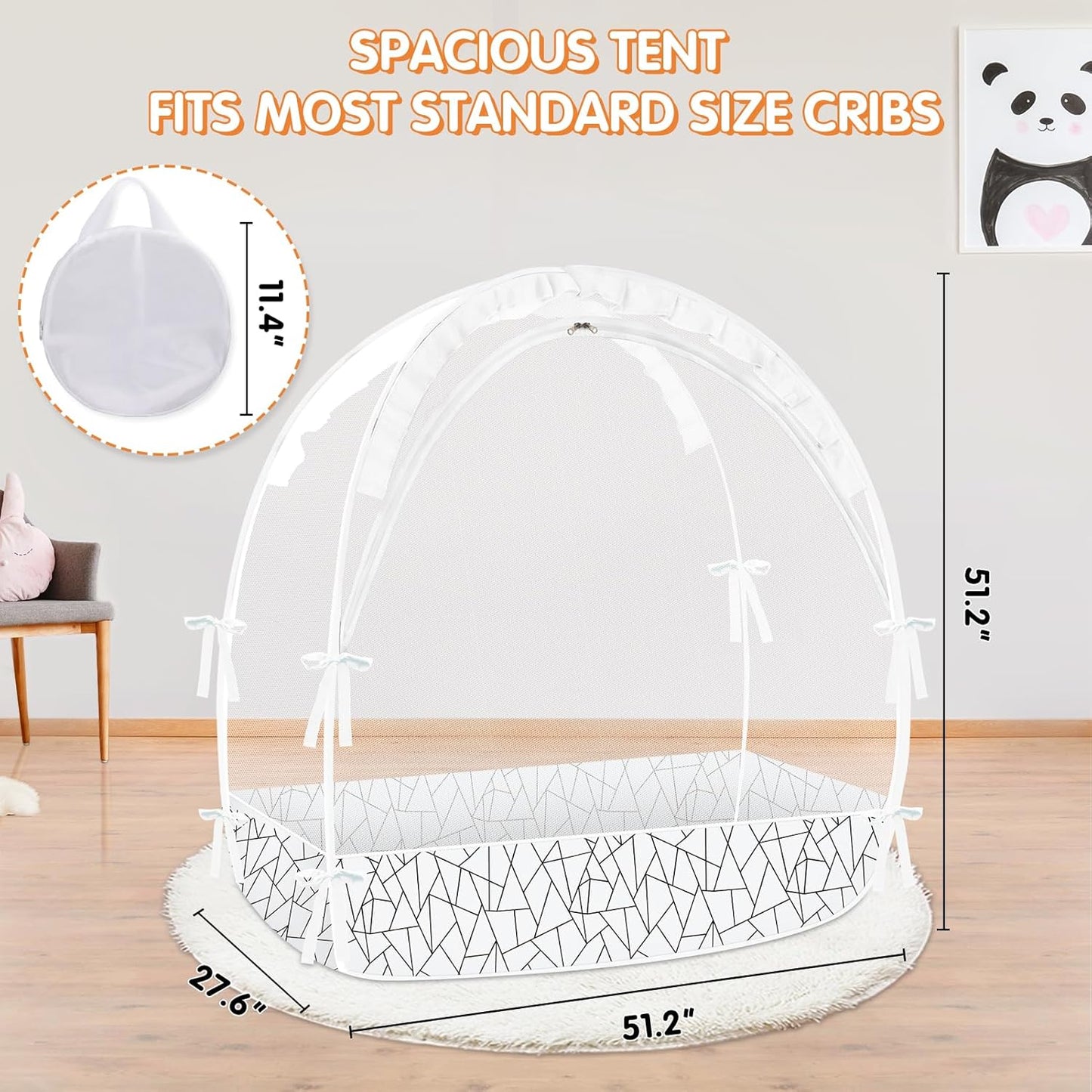 Crib Tent to Keep Baby from Climbing Out - Crib Net to Keep Baby in - Pop Up Breathable Cribs Cover - Canopy with Upgrade Strong Mesh and Durable Zipper (White - Lines, Lager)
