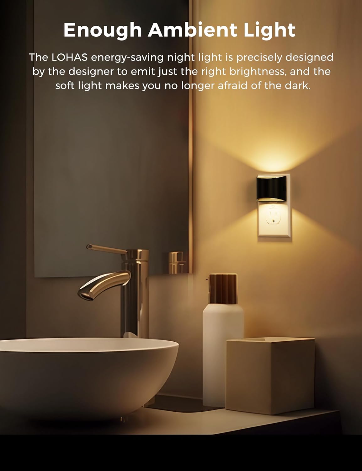 L LOHAS LED Night Lights Plug into Wall 2 Pack, Dusk to Dawn Sensor Nightlight, Brightness Adjustable, 3000K Soft White