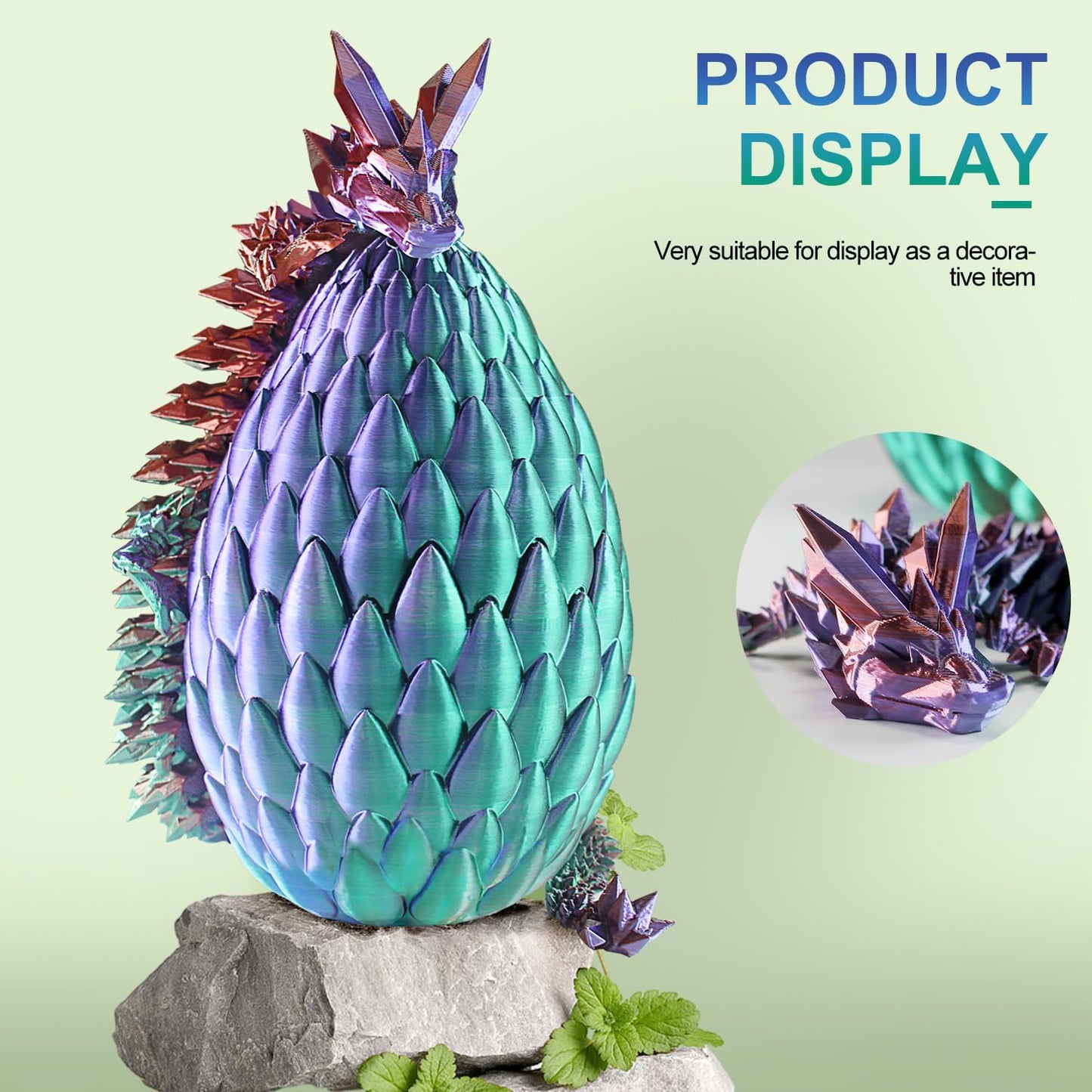 3D Printed Dragon with Dragon Egg 16.5'' Articulated Dragon Crystal Dragon Fidget Dragon Egg Toys Executive Desk Toys (Blue Burgundy, Dragon Only)