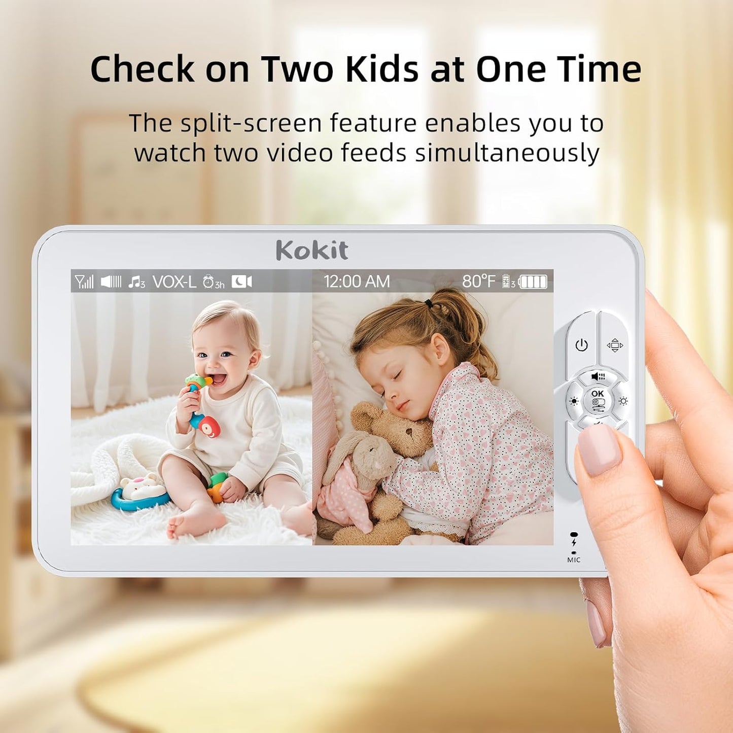 7" 1080P Full HD Split-Screen Baby Monitor,100 Hrs 5000mAh Battery Runs 4 Days with Flexible Bracket,No WiFi Baby Monitor with 2 FHD Cameras Hack-Proof,4X Zoom,2-Way Talk,Temp Alert/Lullabies/VOX