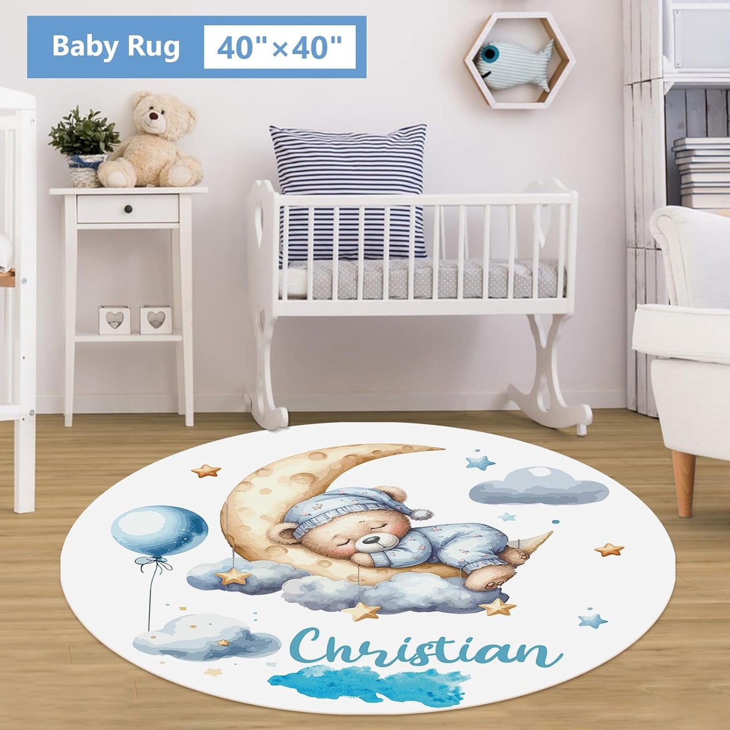 Personalized Crib Set, 5 Pcs Custom Baby Crib Set with Name, Blue Moon Bear Baby Bedding Set for Boys Girls, Double Layer Nursery Bedding Set, Toddlers Infants New Parents Gift