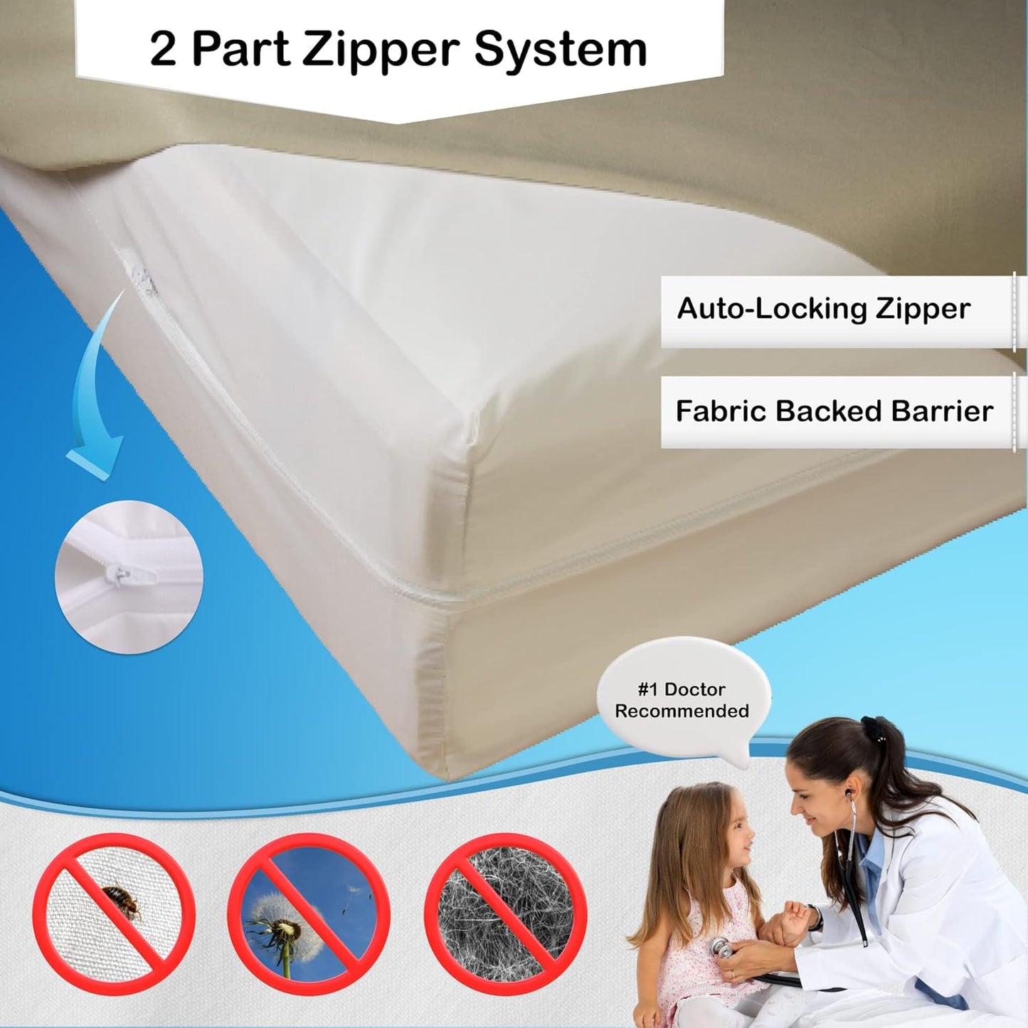 National Allergy Superior 100% Cotton Twin Mattress Protector Zippered - 39" x 75" x 9" - Hypoallergenic Bed Encasement - Breathable Dust Proof Cover - AAFA & Oeko-TEX Standard 100 Certified