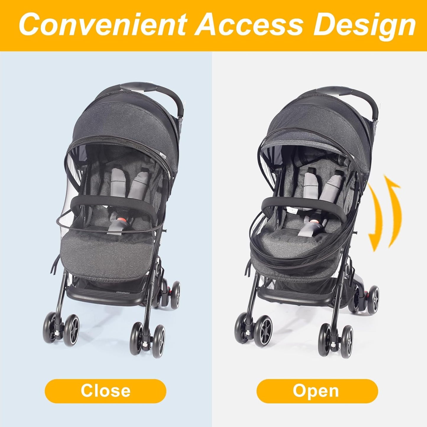 Mosquito Net for Stroller, Universal 3D Baby Bug Net with Two-Way Zippers & Storage Bag, Breathable & Foldable Netting for Stroller, Bassinet,Cradle（Black）