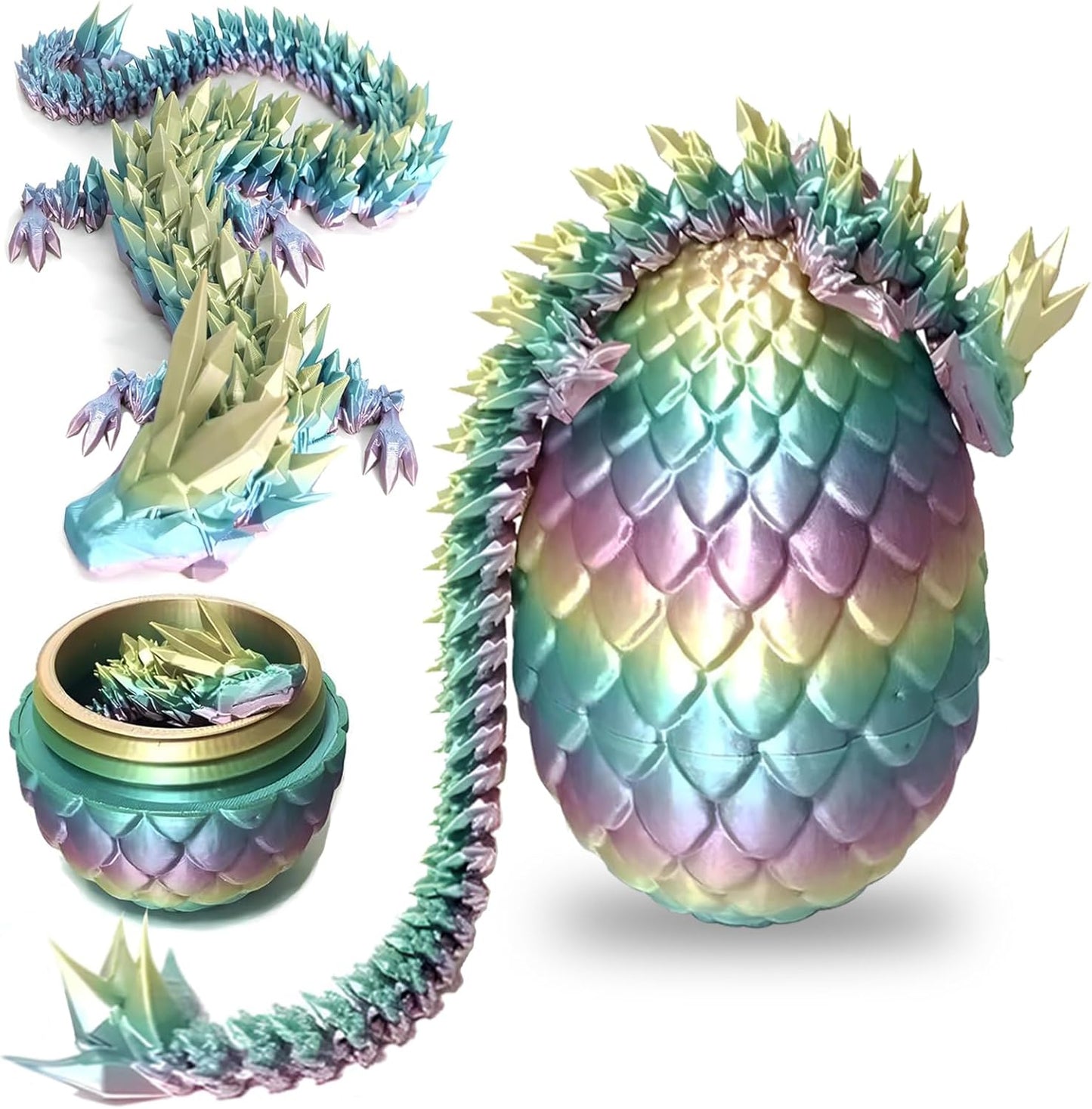 3D Printed Dragon Egg Crystal Dragon Fidget Toy Full Articulated Dragon Mystery Dragon Eggs with Dragon Inside Home Office Desk Decor Gifts Toys (Multilcolor)