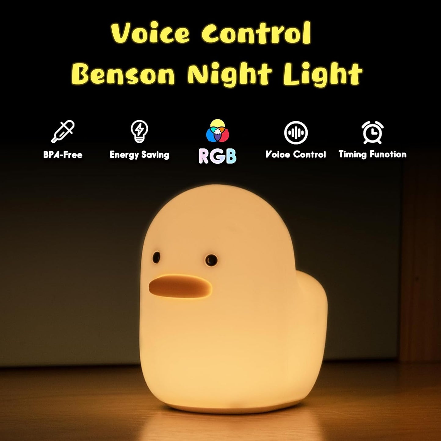 UNEEDE Voice Control LED Benson Night Light, Cute Duck Animal Silicone Nursery Night Light Rechargeable Table Lamp Bedside Lamp with Touch Sensor for Baby Girls Women Bedrooms, Living Room