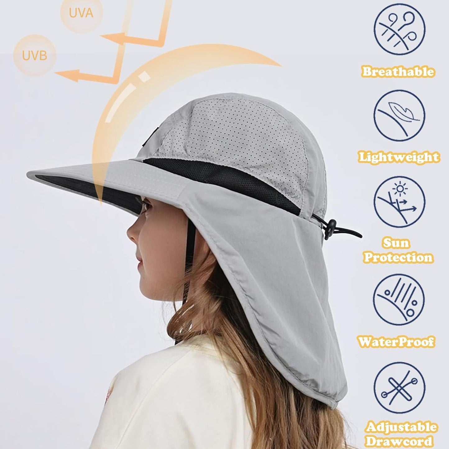 Outdoor Kids Sun Hat with Neck Flap UPF 50+ Quick Dry Beach Hats for Baby Boys Girls Age 2-12 Years Adjustable