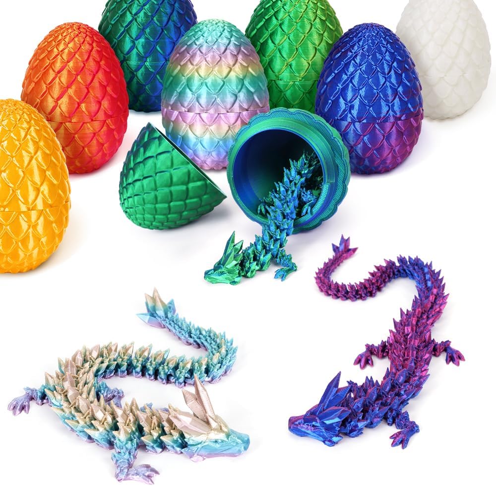 3D Printed Dragon Egg, Mystery Crystal Dragon Egg Fidget Toys Surprise, Articulated Crystal Dragon Eggs with Dragon Inside(Laser Purple)