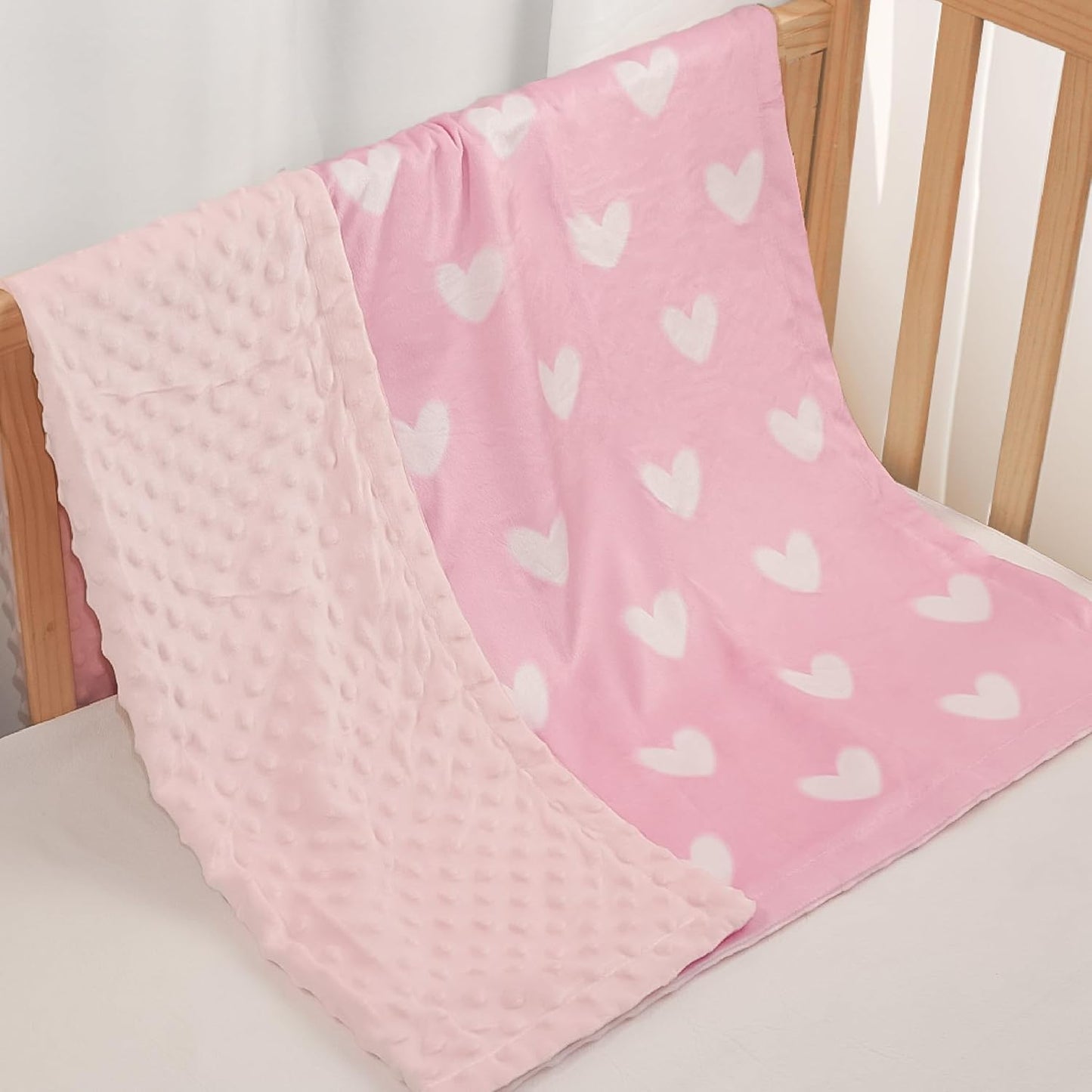 Heart Minky Baby Blanket 30 x 40 Inches for Girls, Soft Plush Receiving Blanket with Dotted Back, Gift for Toddler Newborn Infant Christmas Birthday Baby Shower