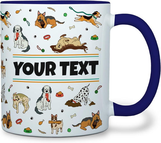 Personalized Mug for Kids - Dogs - Custom Name/Text, Ceramic Hot Chocolate/Cocoa/Coffee Cup for Boys/Girls, Birthday/Christmas/Holiday Gift - 11 oz, Navy Blue Handle