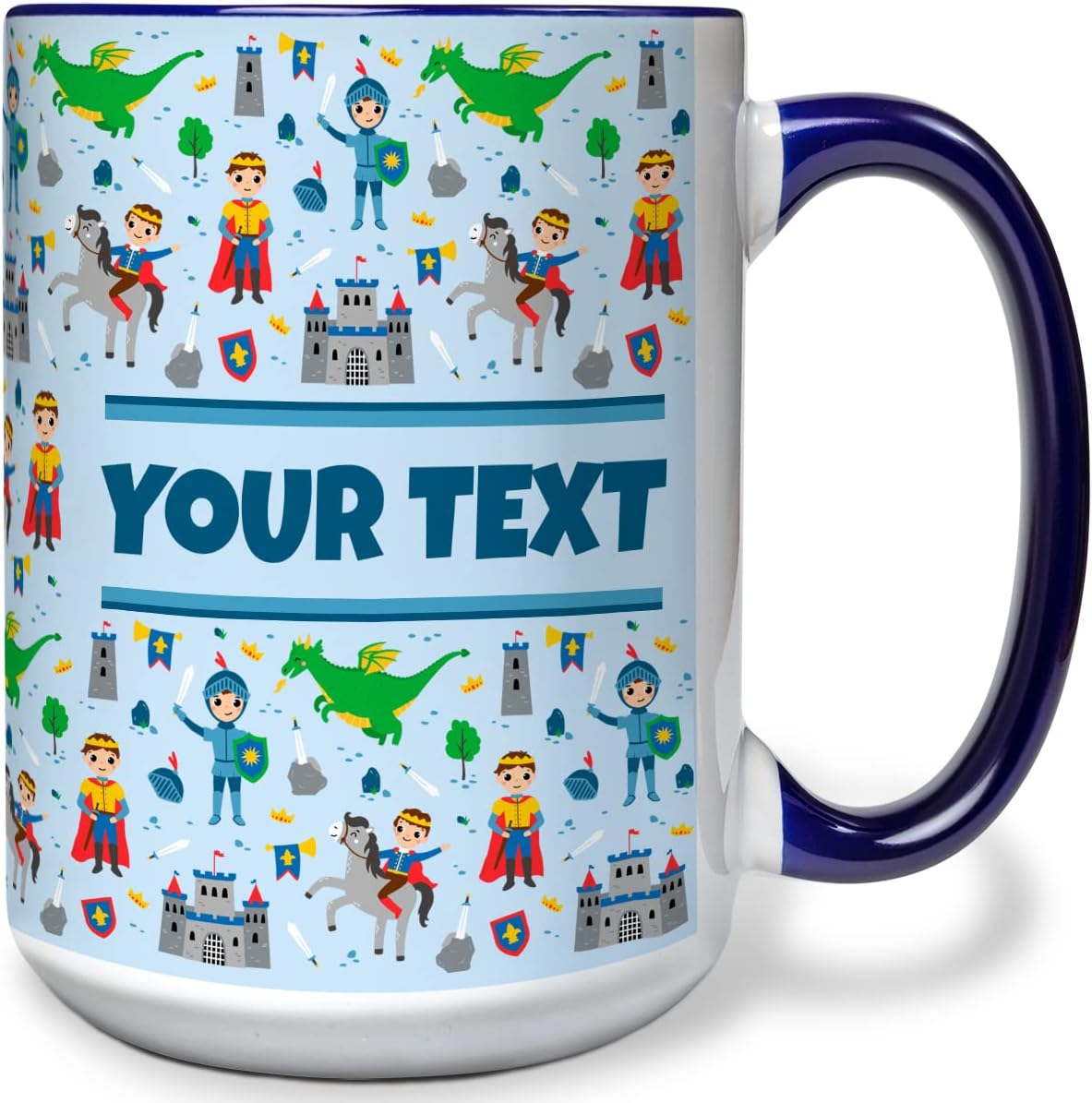 Personalized Mug for Kids - Princes - Custom Name/Text, Ceramic Hot Chocolate/Cocoa/Coffee Cup for Boys, Birthday/Christmas/Holiday Gift - 15 oz, Navy Blue Handle