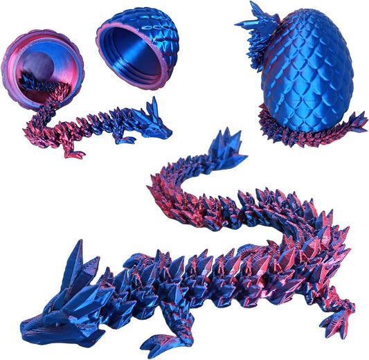 3D Printed Dragon Egg, 3D Printed Articulated Dragon Eggs with Dragon Inside, Crystal Dragon Fidget Toy, Adults Fidget Toys, Mystery Dragon Egg for Autism and ADHD（Laser Purple）
