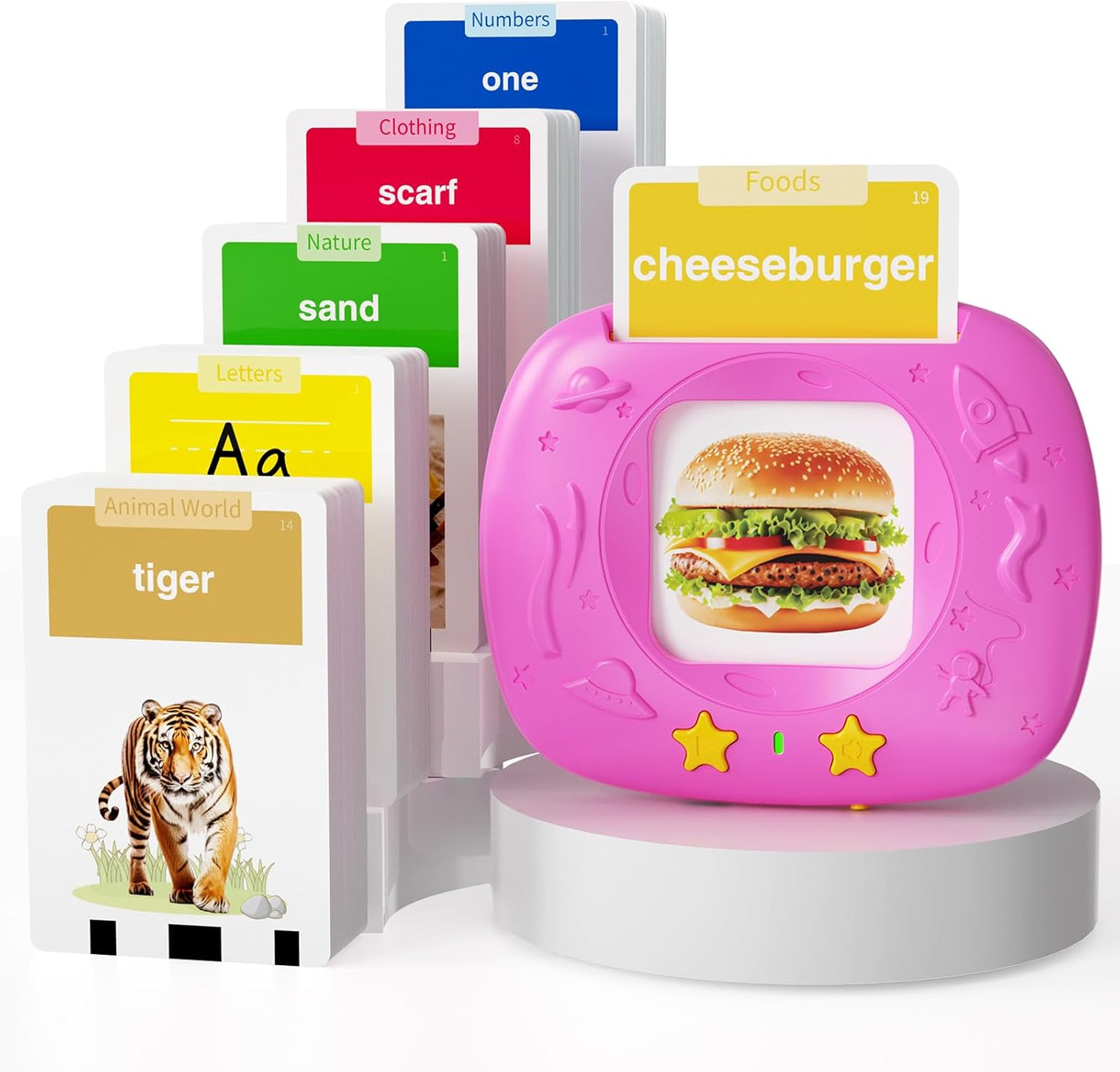 Toddlers Talking Flash Cards with American Accent & 288 Sight Words, Speech Therapy Toys for 1 2 3 4 5 6 Years Old Boys and Girls, Learning Montessori Sensory kit, Kids Birthday Gifts (Pink)