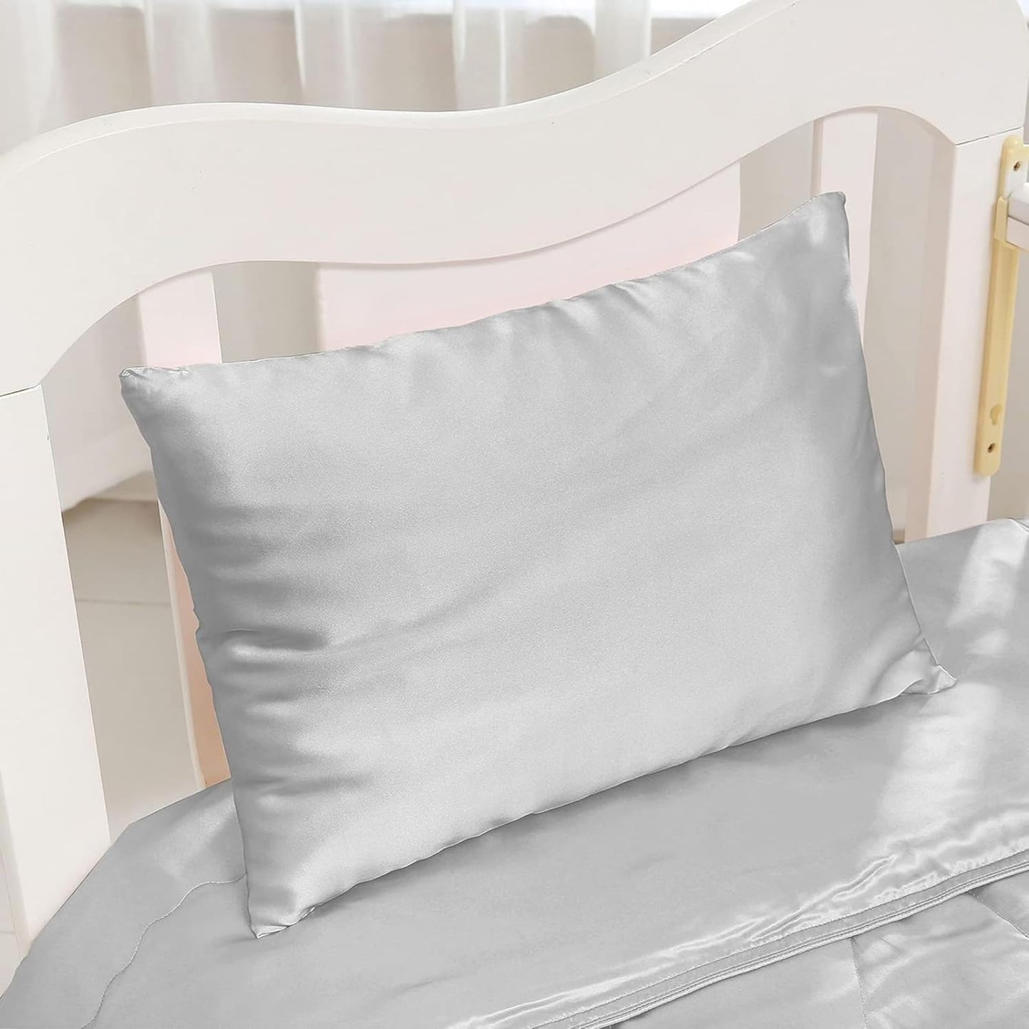 Organic Silk Baby Pillowcase with Zipper, Small 10"x13" Pillow Cover for Boys & Girls, Ideal for Bed & Travel, Soft for Kids Hair & Skin, Hypoallergenic Pillowcases for Toddlers (Grey+Pillow)