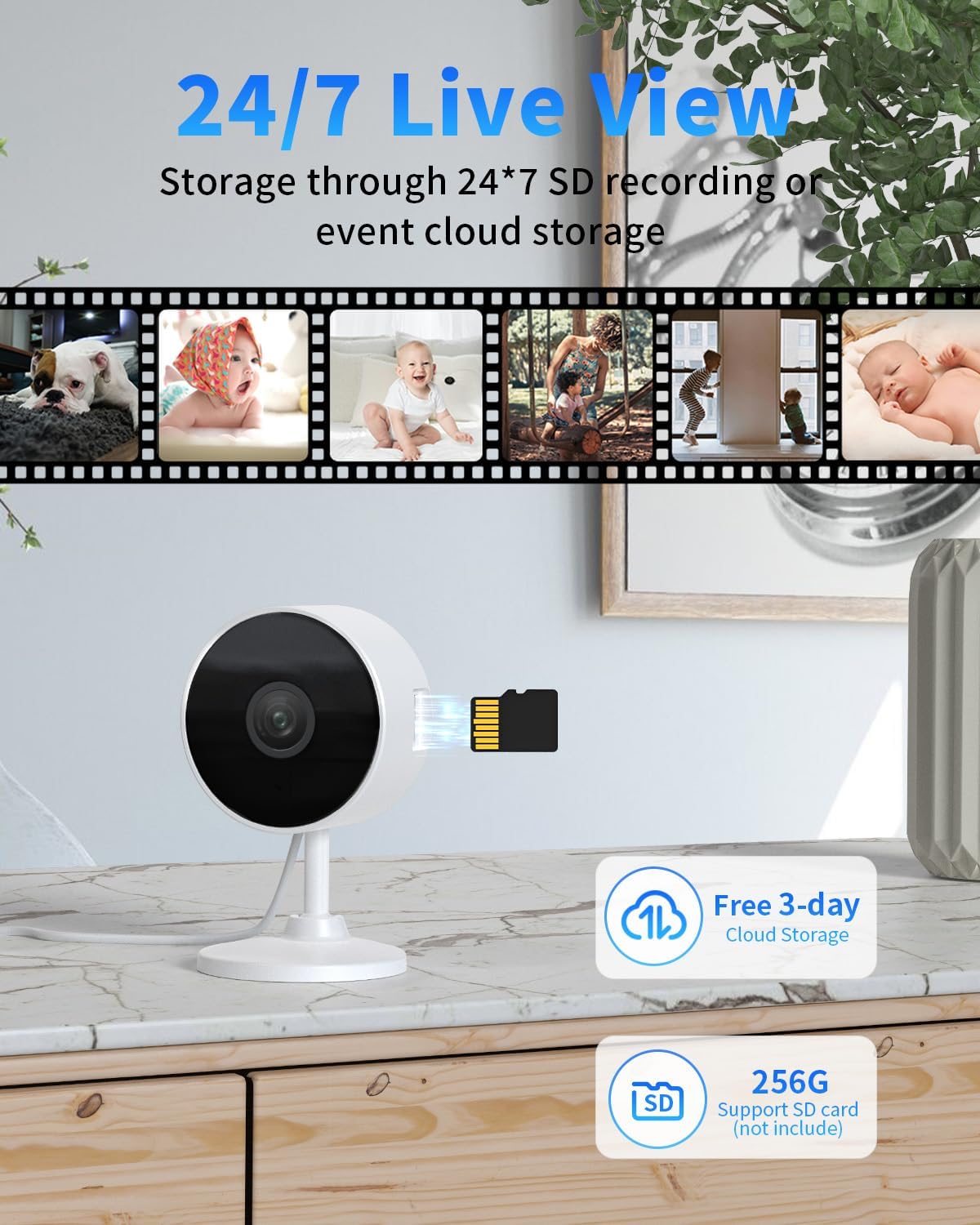 [5G & 2.4G] 2K Indoor Security Cameras for Home Security, AI Voice Change for 2-Way Talk, Motion Detection, Night Vision, 24/7 SD Recording/Cloud Storage, Baby Monitor/Dog/Pet Camera with Phone App