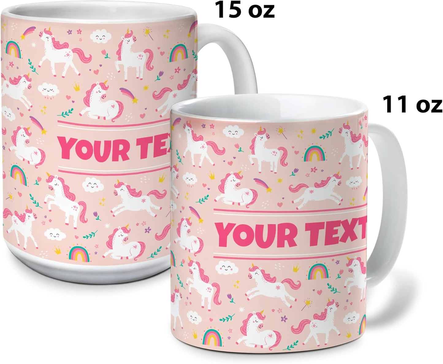 Personalized Mug for Kids - Pink Unicorn - Custom Name/Text, Ceramic Hot Chocolate/Cocoa/Coffee Cup for Girls, Birthday/Christmas/Holiday Gift - 15 oz, Light Blue Handle