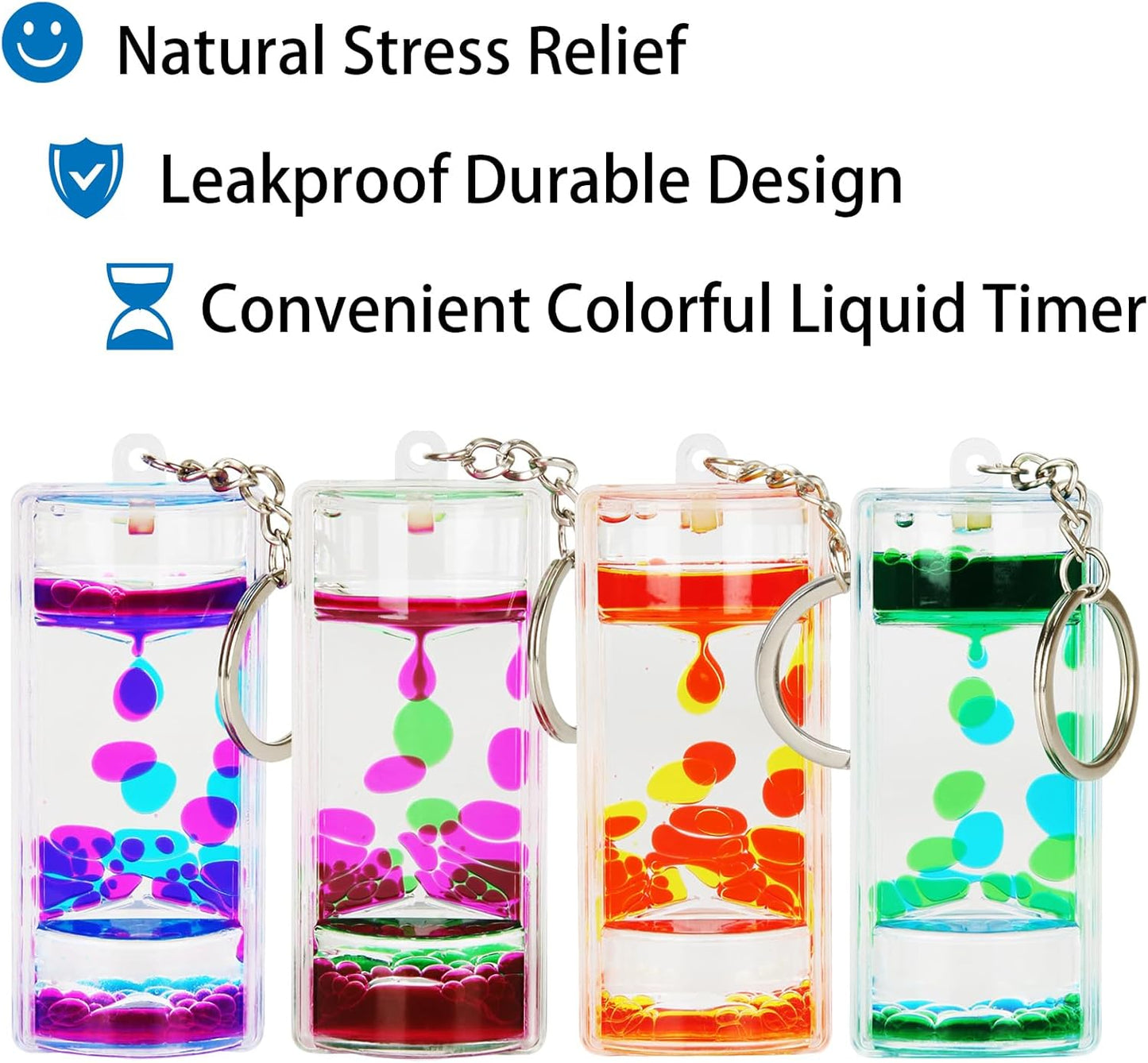 Liquid Motion Bubbler Key Chain Pack of 4 Great Desktop Colorful Hourglass Liquid Bubbler Small Calming Relaxing Toys