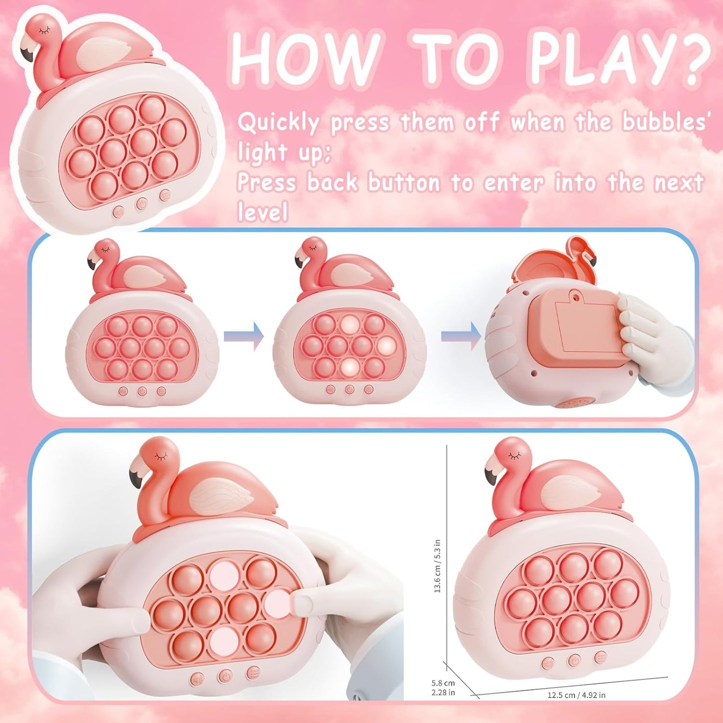 Stress Relief Toys, Decompression Breakthrough Puzzle Pop Button Gopher Handheld Game Machine, Novelty Fidget Toys Party Favor Gifts for Kids Adults (Flamingo)