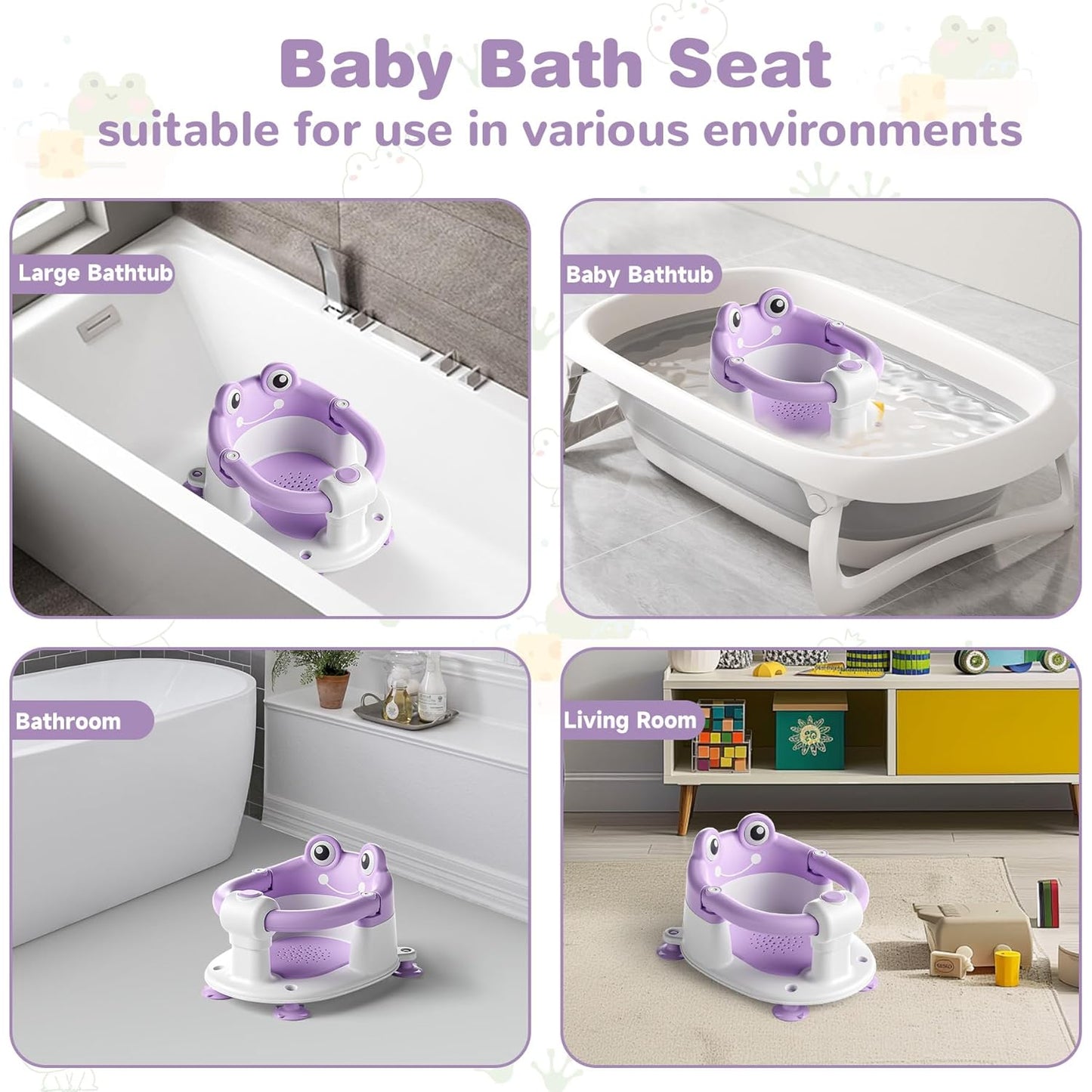 Baby Bath Seat for Babies 6 Months & up Non-Slip Toddler Bath Seats for Sitting Up Infant Bathtub Chair with Suction Cups and Soft Cushion for Baby Shower Tub Seat