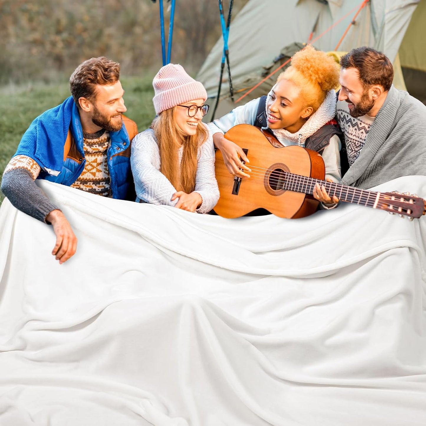 PHF Oversized King Fleece Blanket 120"x120", No Shed No Pilling Big Soft Blanket, Extra Large 10'x 10' Lightweight for Bed, Sofa Travel and Camping, Suitable for All Season, White