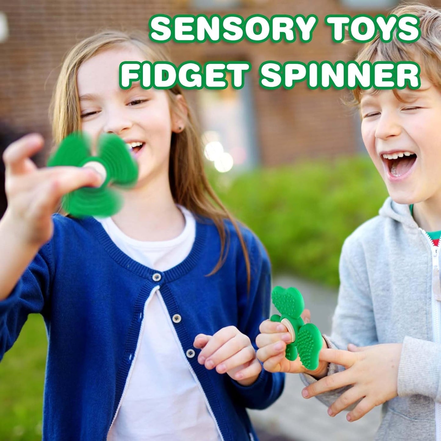 Fidget Spinners for Kids, Trefoil Fidget Toys Adults Sensory Stone, Green Textured Worry Stone Boys Girls, Office Desk Sensory Toy Classroom Prize Gifts