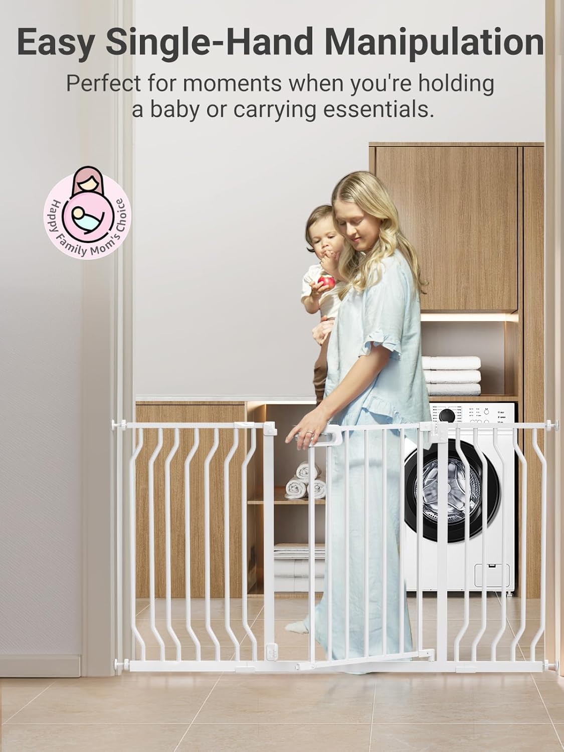 Mom's Choice GROWNSY Baby Gate, 53"-57" Auto-Close Dog Gate for Stairs & Doorways, Pressure-Mounted Easy Install - No Drill, Walk Through, Safe & Durable