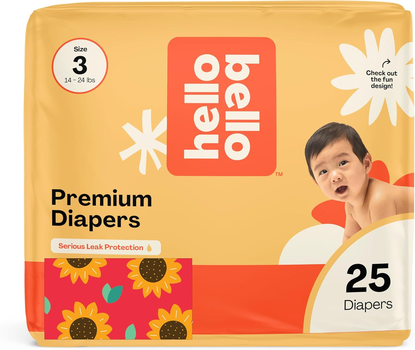 Hello Bello Diapers, Size 3 (14-24 lbs) Flower Child, 25 Count of Premium Disposable Baby Diapers, Hypoallergenic with Soft, Cloth-Like Feel