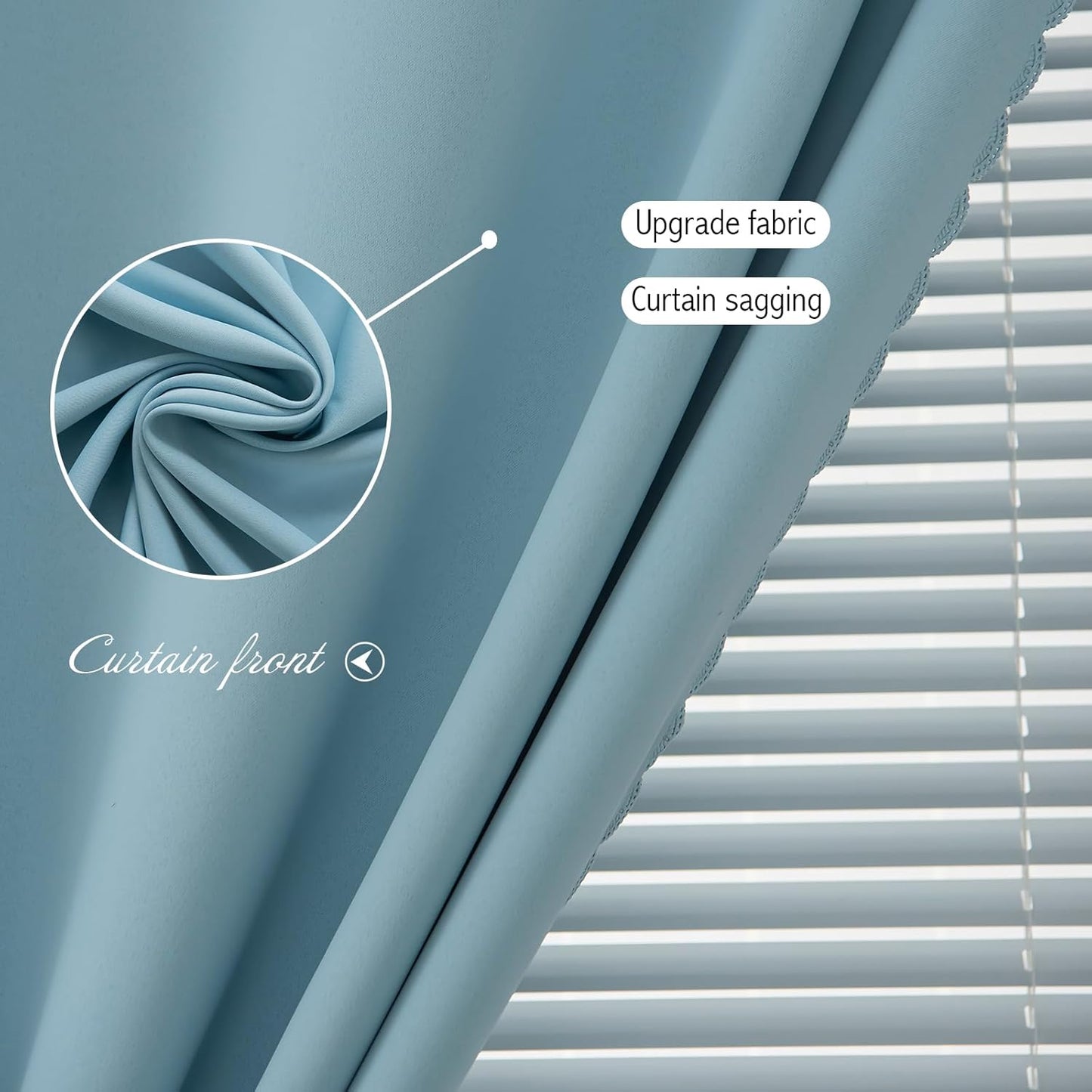 Self Adhesive Curtains, Black Out Shade for Window, Blackout Fabric Temporary Window Coverings Easy to Hang Curtains No Rod Needed, Use for Bedroom, Room, Kitchen, 35" W X 59" L, Lake Blue, 1 Panel