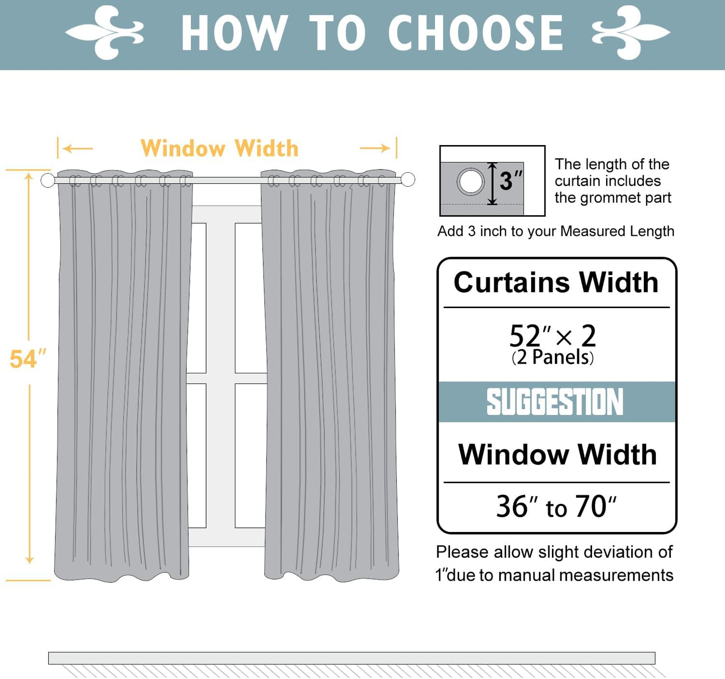ChrisDowa Blackout Curtains 54 inches Long for Bedroom - 2 Panels Set Grommet Thermal Insulated Room Darkening Curtains for Living Room (Grey, 52 x 54 Inch)