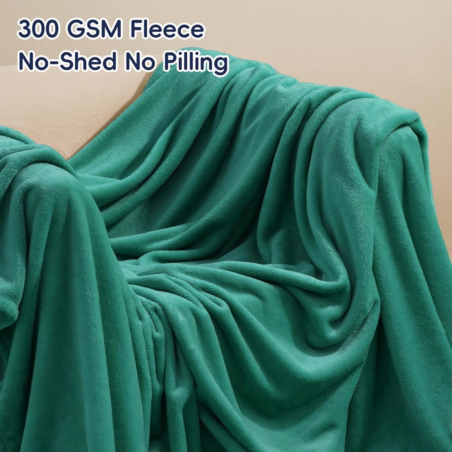 PHF Ultra Soft Fleece Blanket King Size, No Shed No Pilling Luxury Plush Cozy 300GSM Lightweight Blanket for Bed, Couch, Chair, Sofa Suitable for All Season, 108" x 90", Teal Green