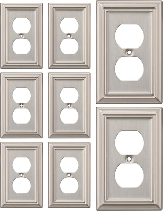 DEWENWILS 8-Pack Duplex Wall Plate, Metal Wall Outlet Cover for Receptacle, Light Switch, Brushed Nickel