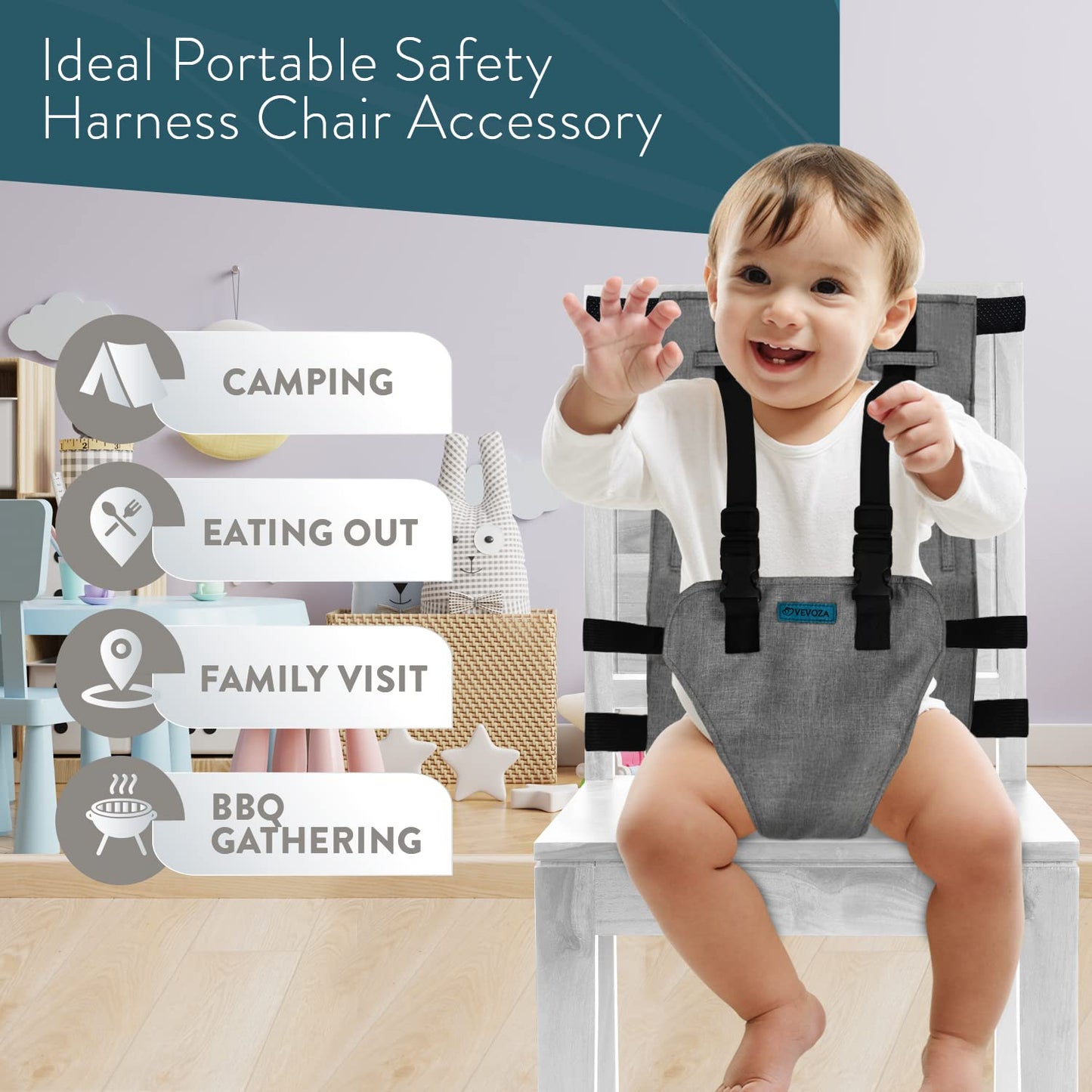 Baby Portable High Chair for Travel | Essential Travel Highchair | Baby Chair Harness