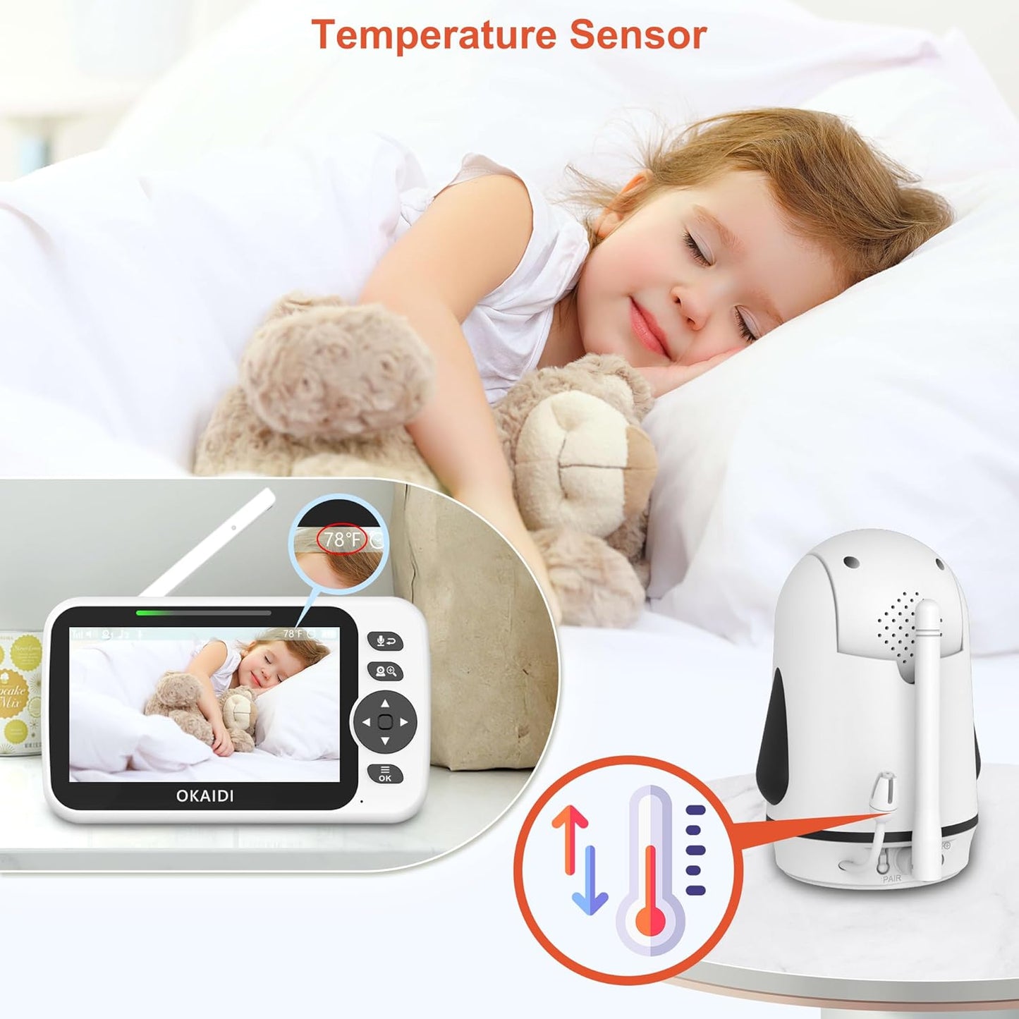 Video Baby Monitor with 4 Cameras, 5" Display Baby Monitor No WiFi, 30H Battery and 1000ft Range, 2-Way Talk, 8 Lullabies, Remote Pan-Tilt-Zoom Baby Camera for Baby Pet Elderly