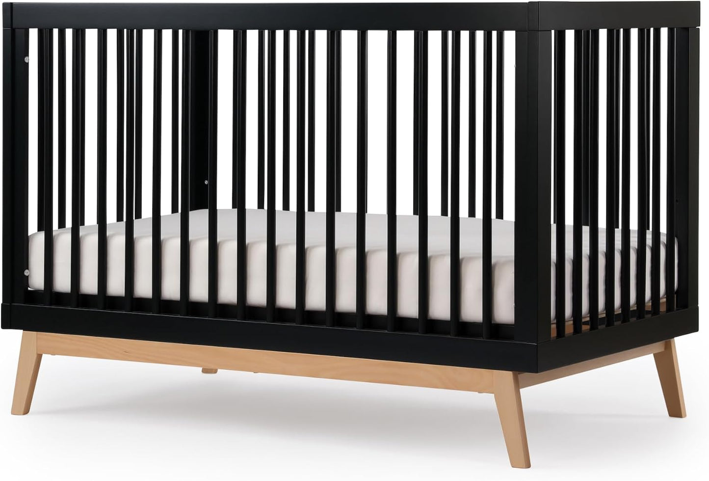 dadada Baby Soho 3-in-1 Convertible Wooden Crib to Toddler Bed - Made in Italy, GREENGUARD Gold Certified, Baby-Safe Finish, Sustainable Beech Wood, Modern Design, 3 Adjustable Heights (Black/Natural)