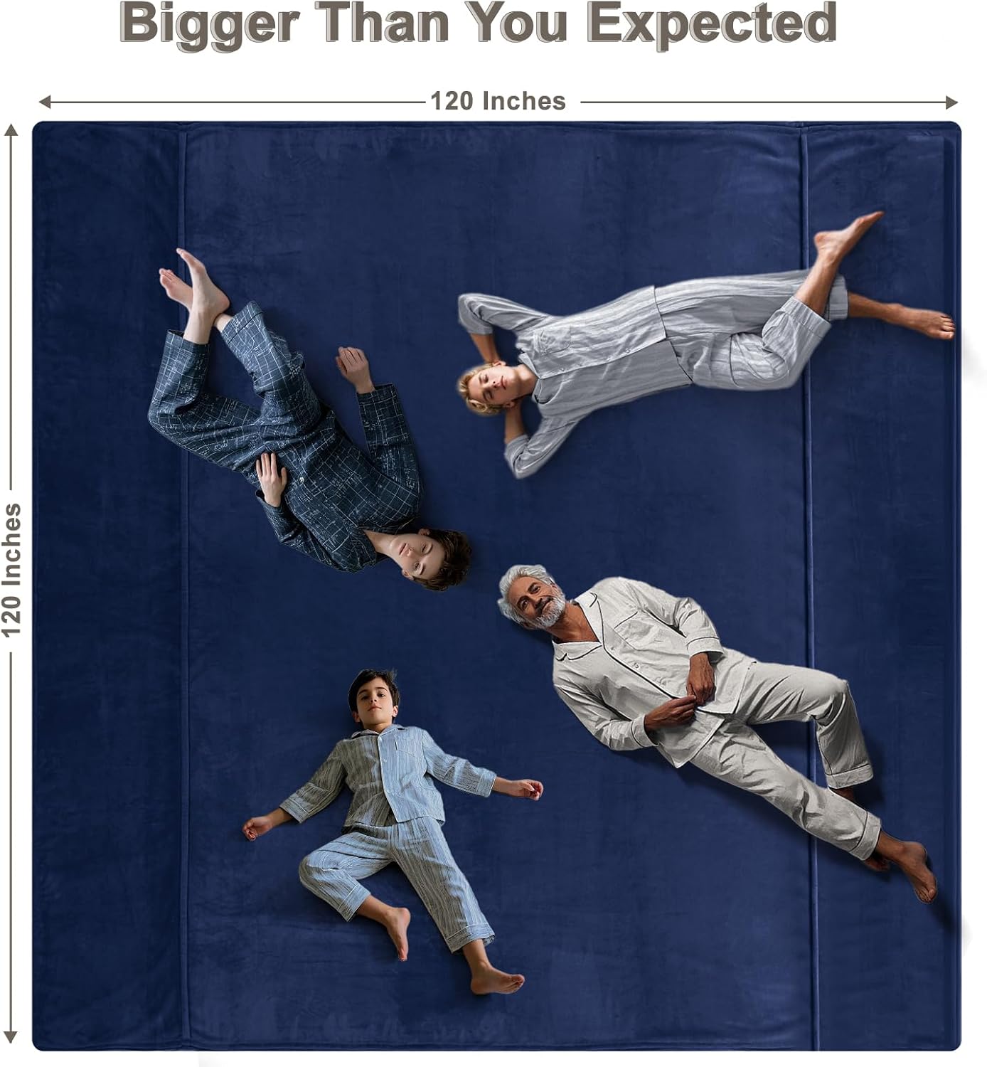 PHF Oversized King Fleece Blanket 120"x120", No Shed No Pilling Big Soft Blanket, Extra Large 10'x 10' Lightweight for Bed, Sofa Travel and Camping, Suitable for All Season, Navy Blue