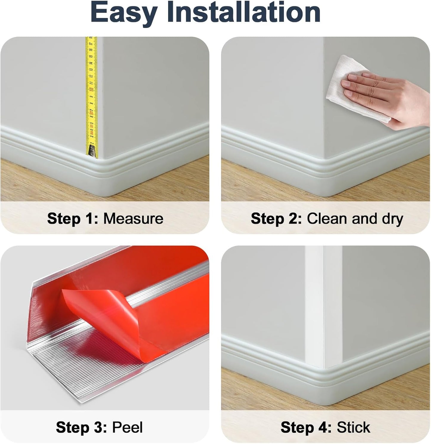 4PCS 45" Aluminum Metal Corner Protectors, Self Adhesive Corner Guards, Metal Wall Edge Protector Strip, Furniture Corner Protectors, Wall Cabinet Baseboard Decoration 45" x 2" (Silver)