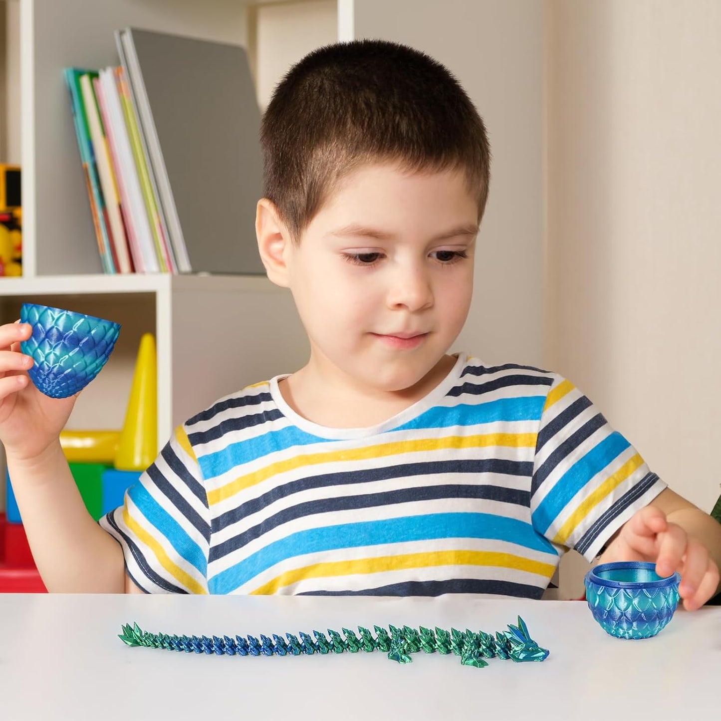 Small Dragon Eggs with Dragon Inside, 3D Printed Surprise Funny Gifts for Kids, Articulated Dragon Fidget Toys for Adults, Executive Desk Toys Office Room Décor (Sky Blue Ombre)