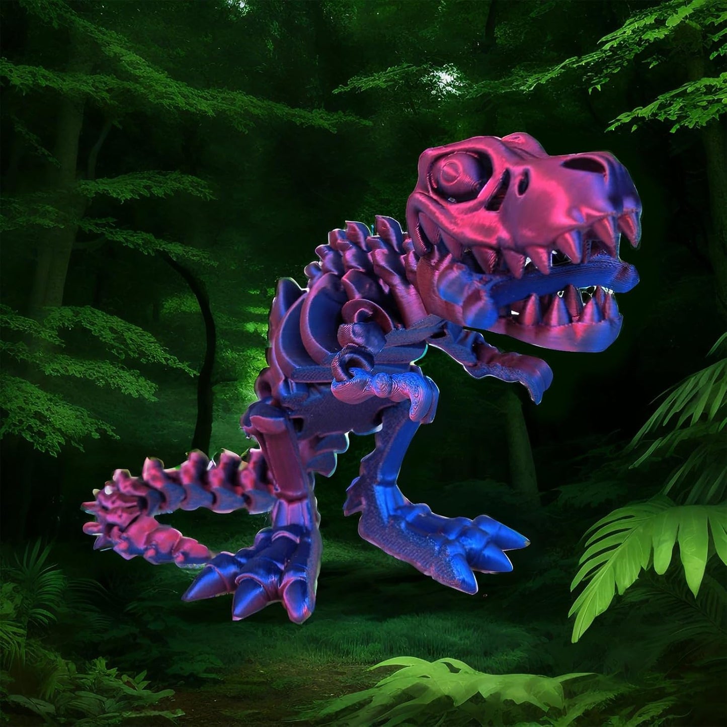 3D Printed Dinosaur Bone Skeleton Tyrannosaurus Rex with Movable Jaw Fidget Dinosaur Toys Full Articulated Dinosaur Executive Desk Toys Home Office Decor, Purple