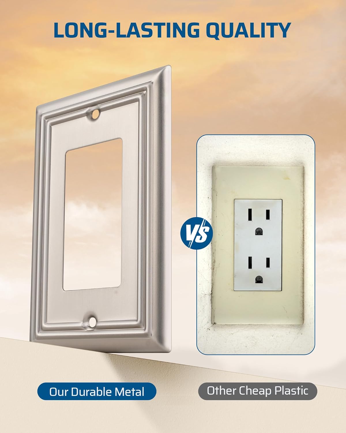 DEWENWILS 4-Pack Metal Wall Outlet Cover, Decorator Wall Plates for Receptacle, GFCI Outlet, Dimmer Switch, Brushed Nickel