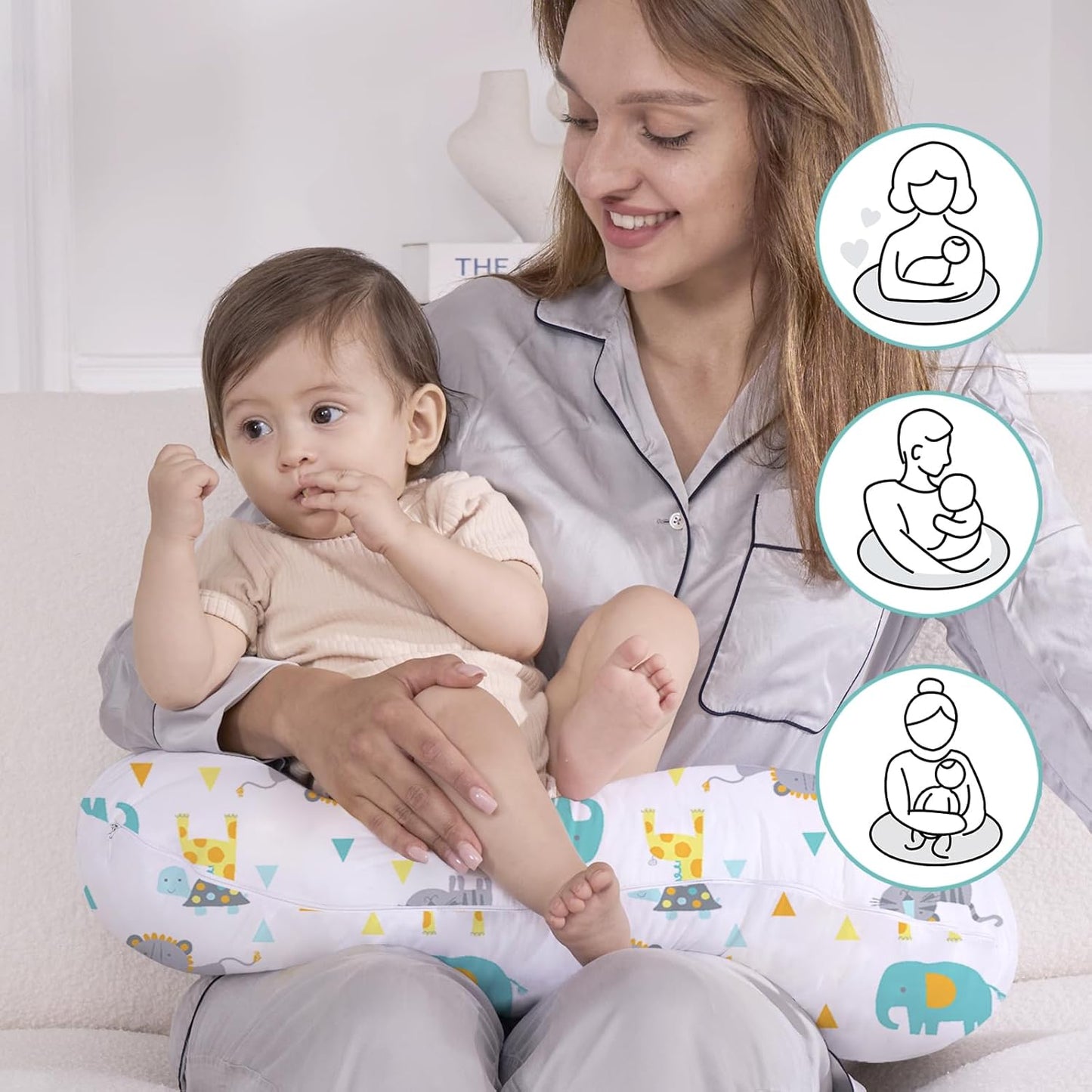 Little Grape Land Nursing Pillow for Infants, Breastfeeding Pillows, Baby Support Pillow for Nursing, Bottle Feeding, Tummy Time with Machine Washable Cover & Breathable Filling (Woodland Animals)