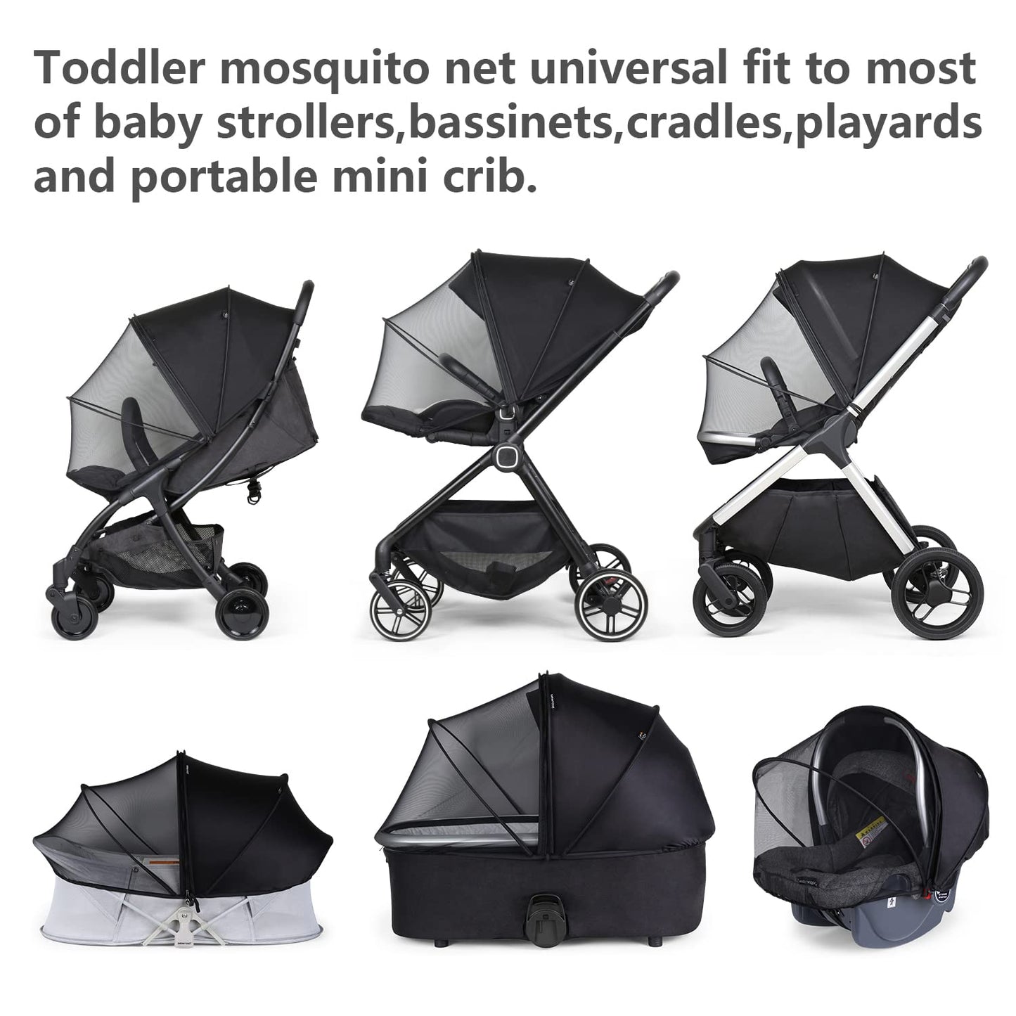 Beberoad Love Universal Stroller Sun Shade & Mosquito Net – 2-in-1 Baby Stroller Cover with UV Protection & 2-Way Zipper for Infant Carriages, Prams, and Travel Strollers (Black)