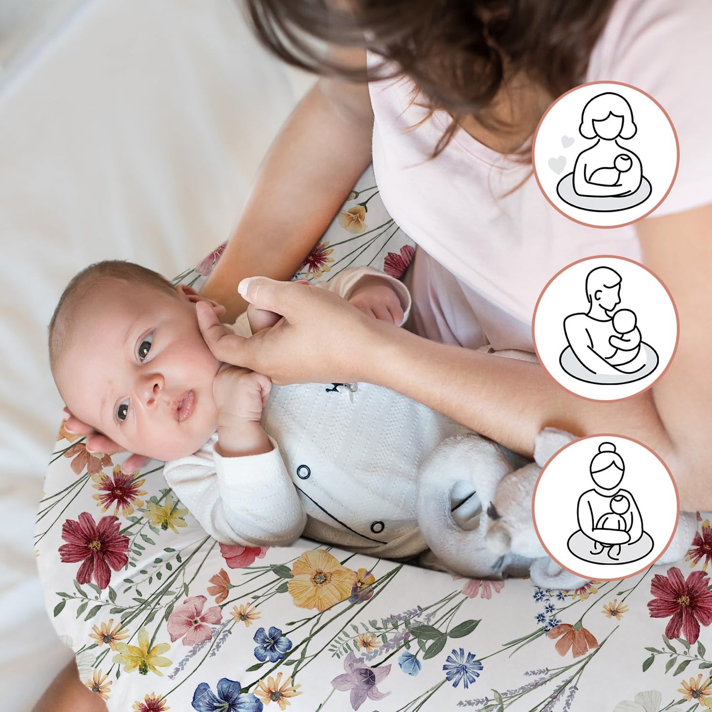 Little Grape Land Nursing Pillow for Infants, Breastfeeding Pillows, Baby Support Pillow for Nursing, Bottle Feeding, Tummy Time with Machine Washable Cover & Breathable Filling (Spring Flower)